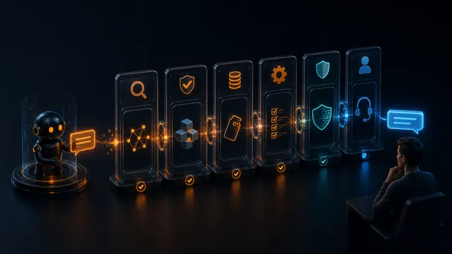 Сообщение клиента проходит обработку, поиск данных, проверку и формирование ответа.